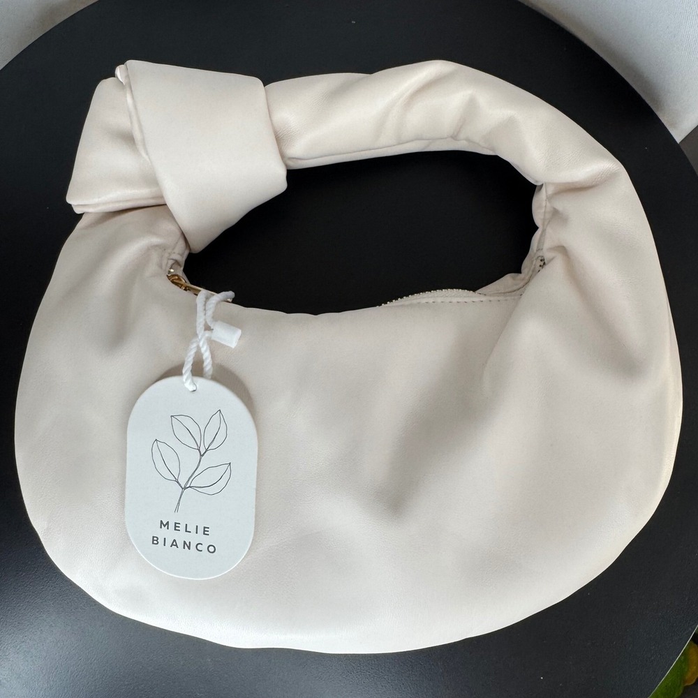 Melie Bianco Brigitte Small‎ Knotted Satchel Cream Vegan Leather Hobo Bag Ivory